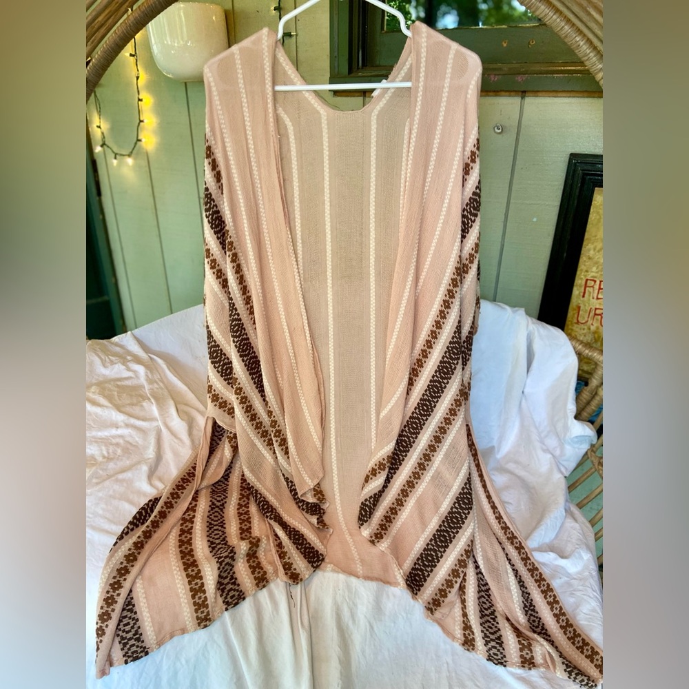 Time and Tru Blush and Brown Striped Knit Kimono